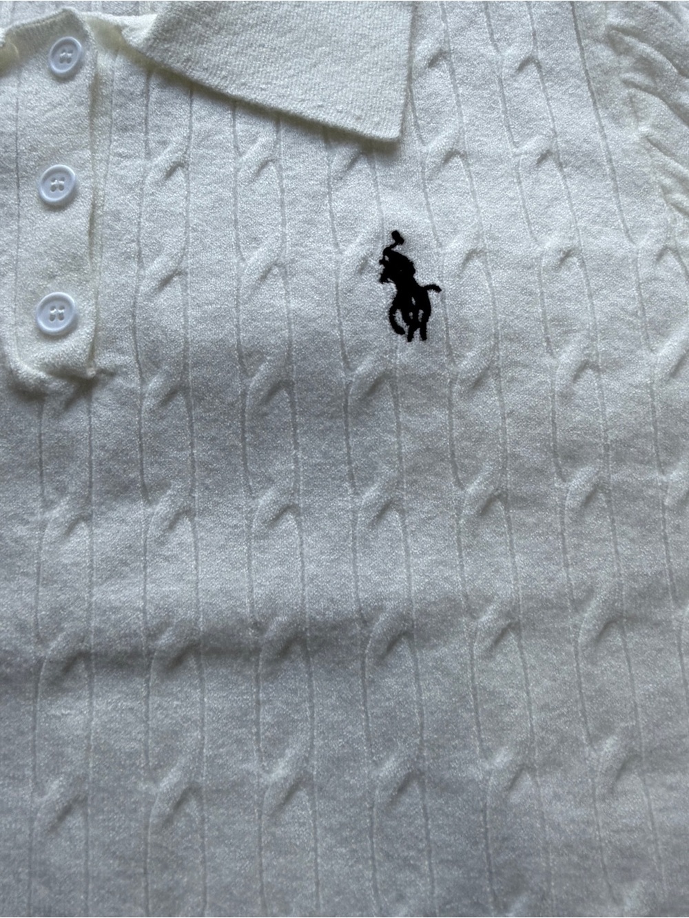 Polo by Ralph Lauren White Short Sleeve Cable Polo with Navy Pony - Picture 4 of 5